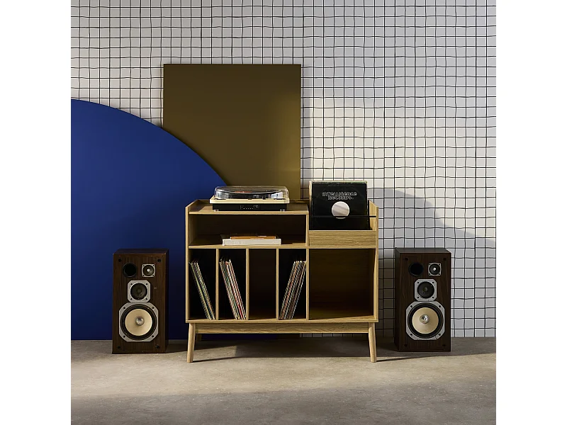 Meuble vinyle vintage décor bois. Dune. L 100 x l 48 x H 81.5cm