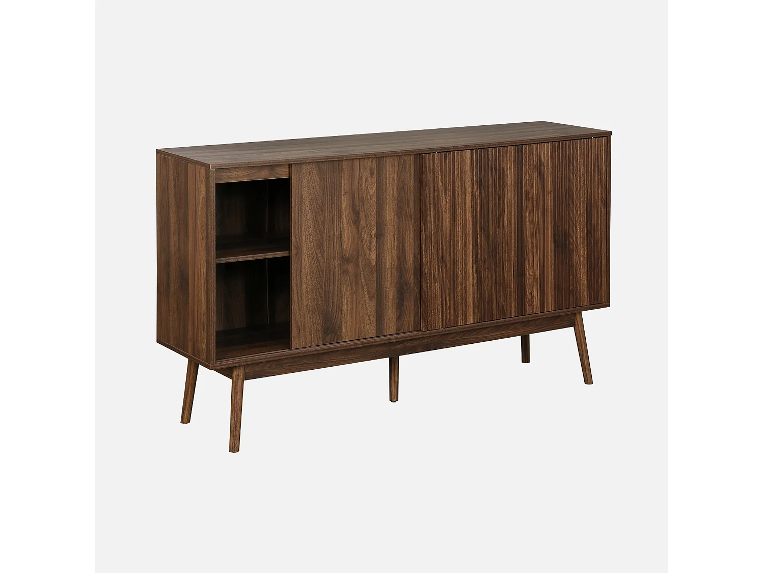 Buffet de rangement décor bois bois foncé. Linear. deux portes. deux étagères. buffet haut. vaisselier.  L 150 x P 39.5 x H 90cm