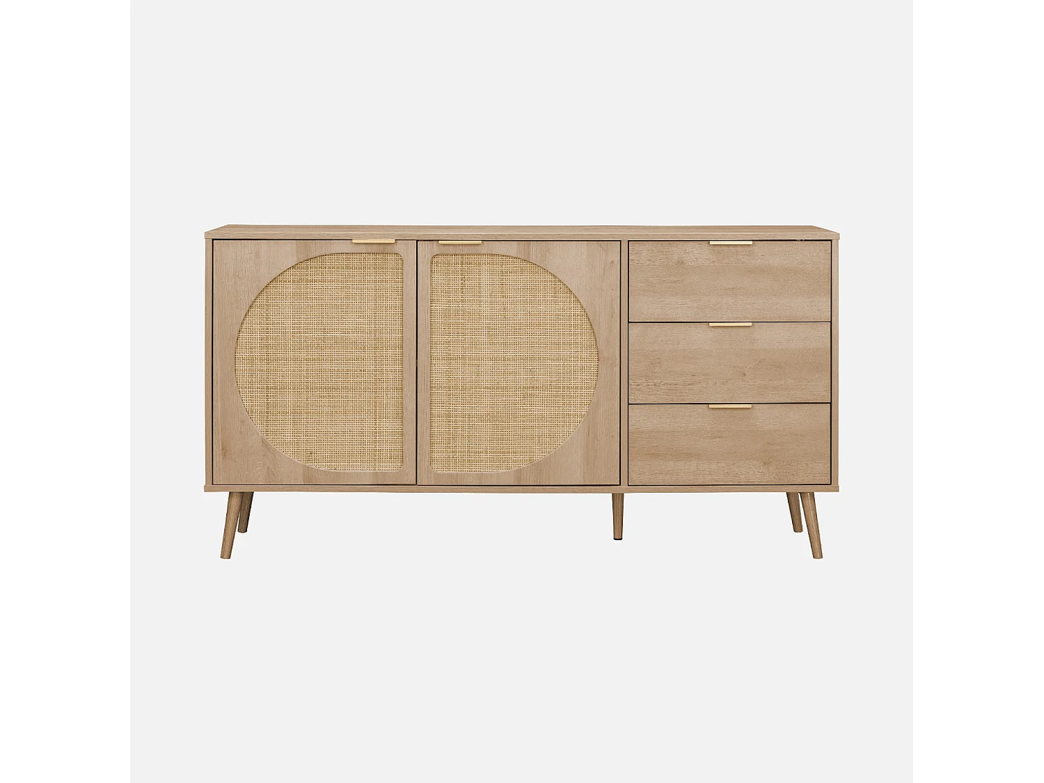 Aparador efecto madera de 2 puertas y 3 cajones, 150cm natural