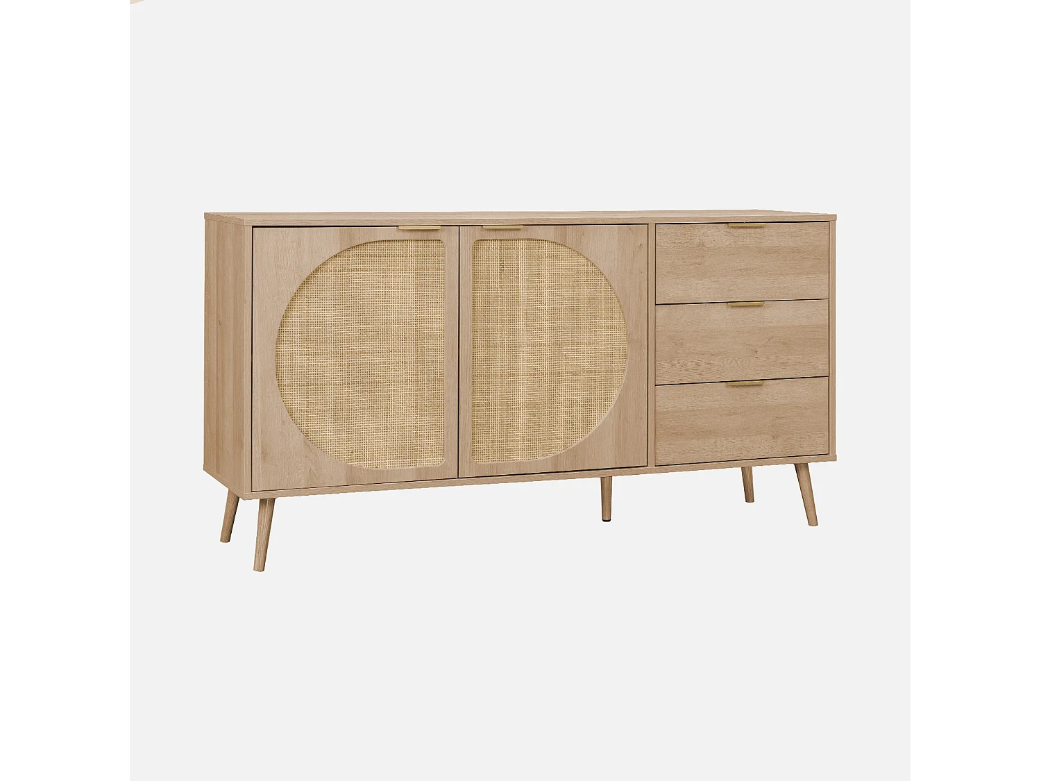 Credenza in legno e canna a 2 ante e 3 cassetti, 150cm, marrone