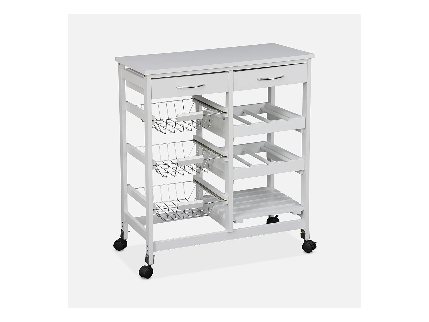 Aparador de cocina efecto madera con ruedas, 65x35cm blanco