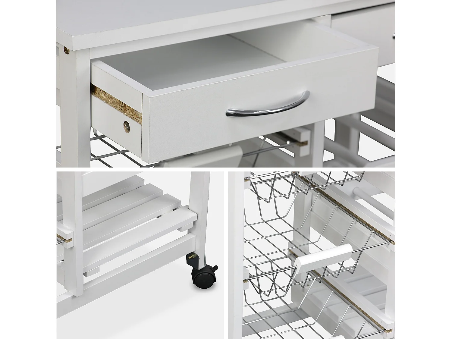 Aparador de cocina efecto madera con ruedas, 65x35cm blanco