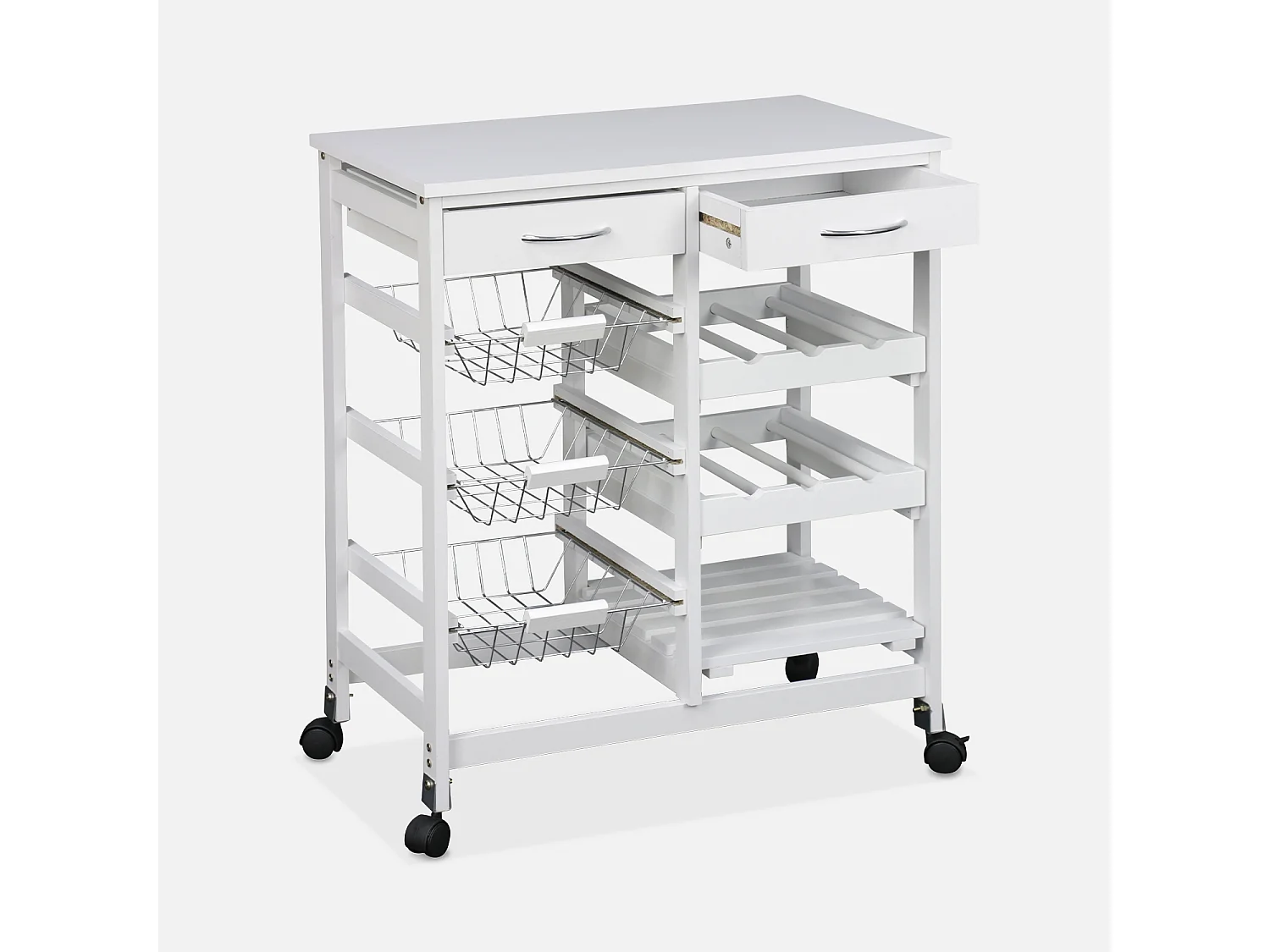 Aparador de cocina efecto madera con ruedas, 65x35cm blanco