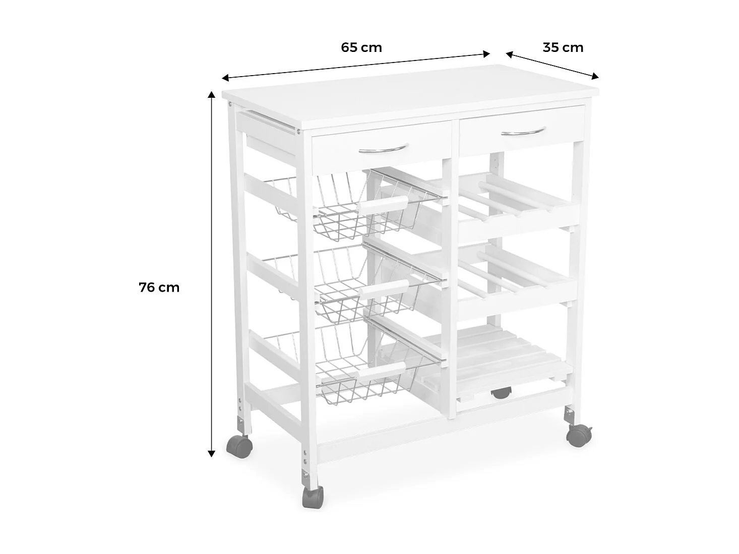 Aparador de cocina efecto madera con ruedas, 65x35cm blanco
