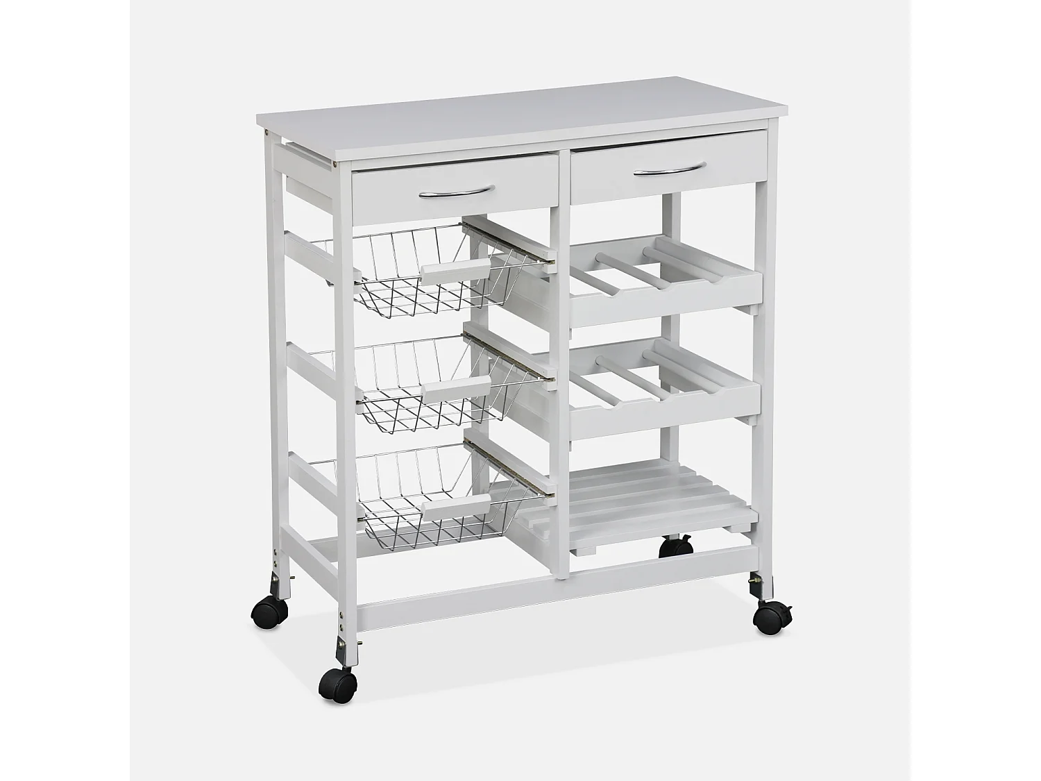 Aparador de cocina efecto madera con ruedas, 65x35cm blanco