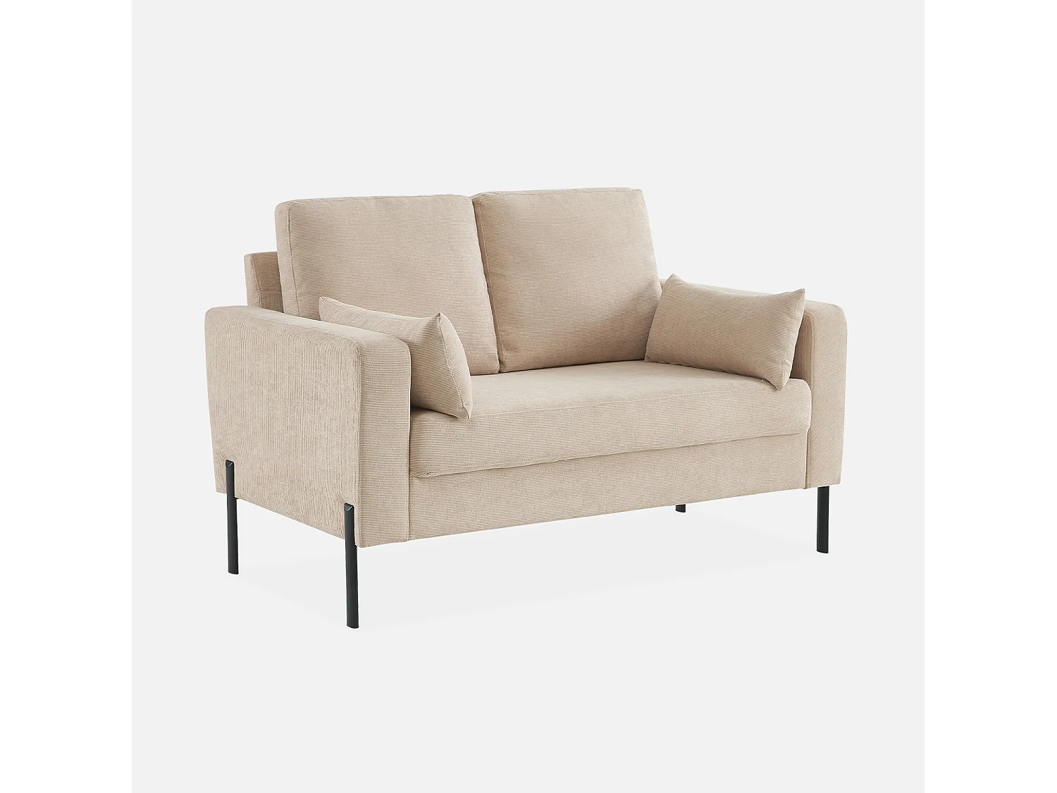 Divano in velluto a coste con gambe in metallo, 2 posti, beige