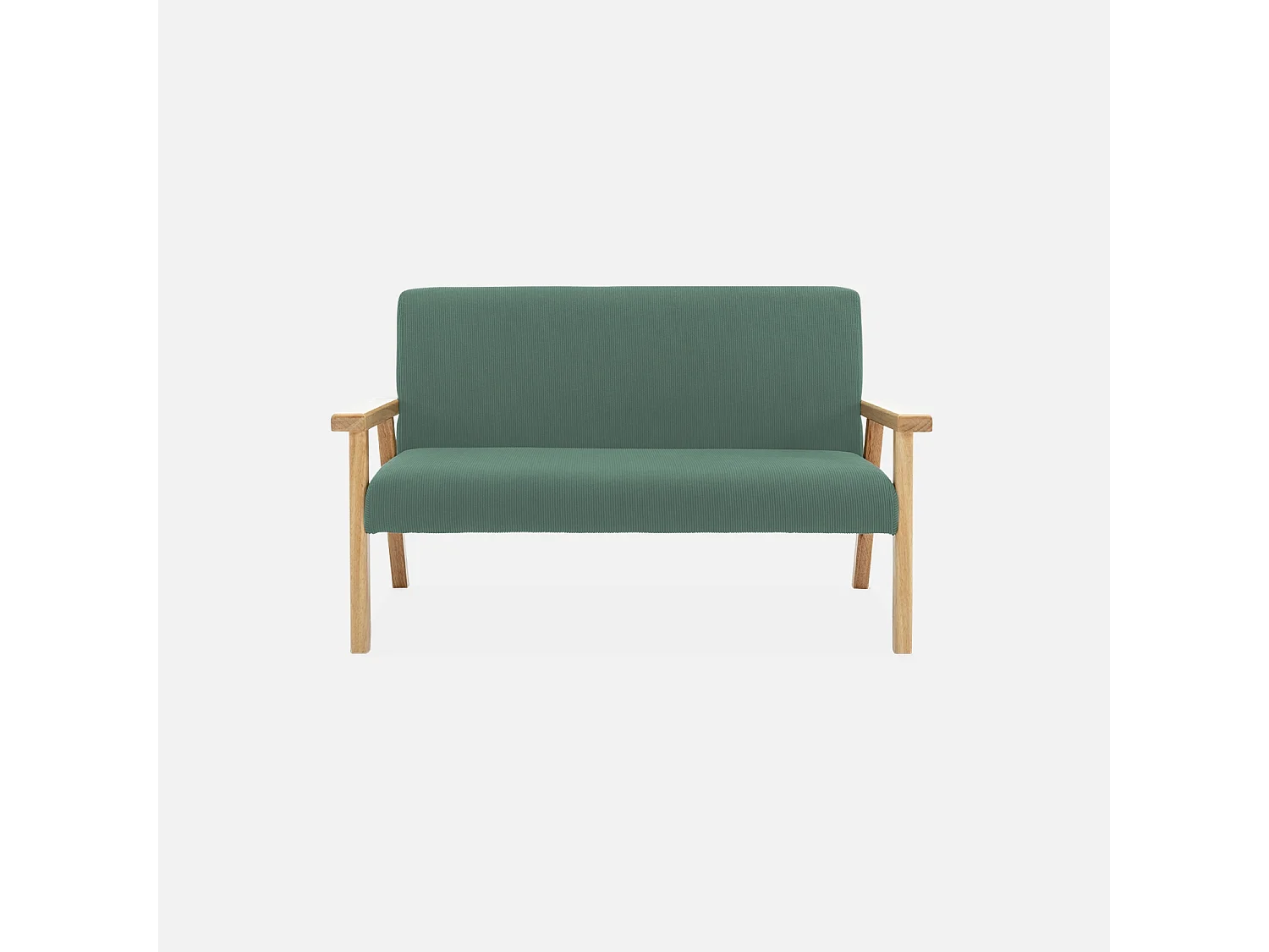Banquette canapé enfant en bois et velours côtelé kaki. Isak. L 84 x P 43.5 x H 50cm