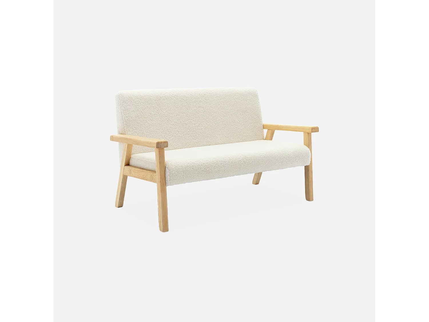 Banquette canapé enfant en bois et tissu bouclette. Isak. L 84 x P 43.5 x H 50cm