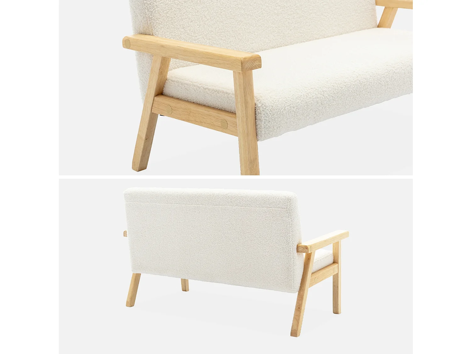 Banquette canapé enfant en bois et tissu bouclette. Isak. L 84 x P 43.5 x H 50cm
