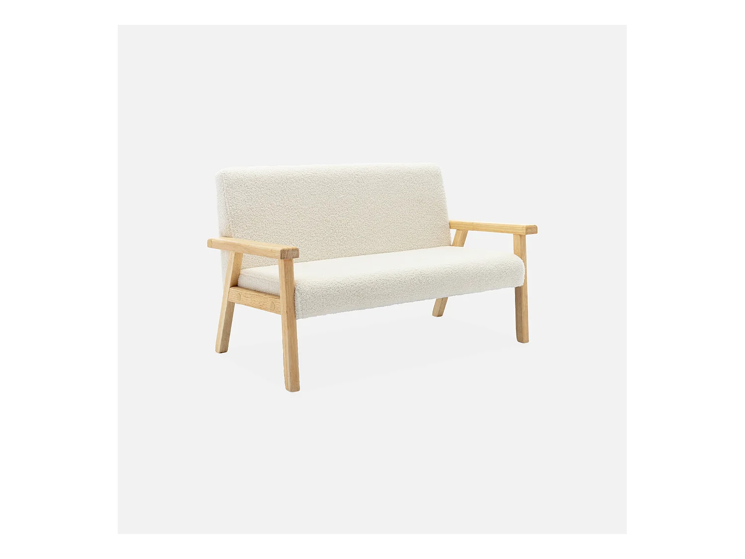 Banquette canapé enfant en bois et tissu bouclette. Isak. L 84 x P 43.5 x H 50cm