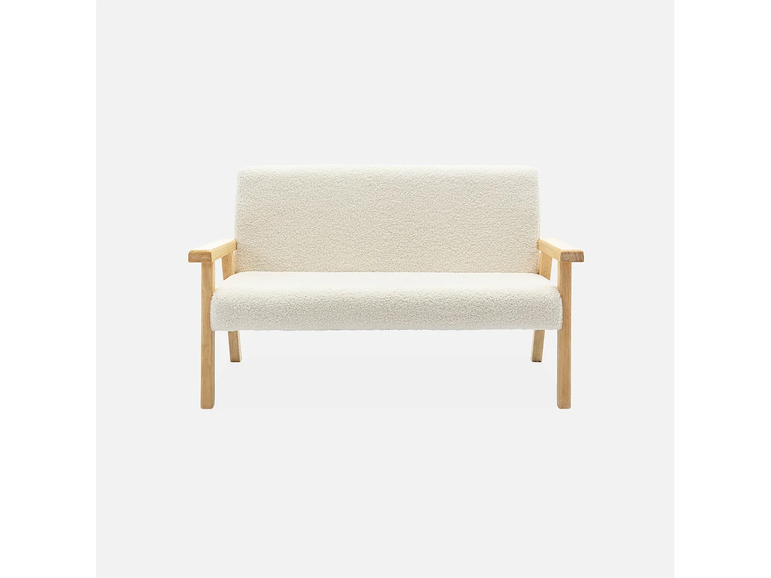 Banquette canapé enfant en bois et tissu bouclette. Isak. L 84 x P 43.5 x H 50cm