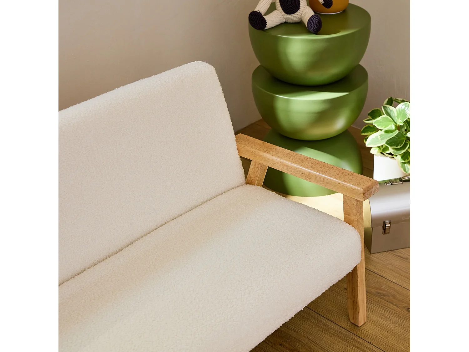 Canapé pour enfants 2 places en tissu bouclette blanc