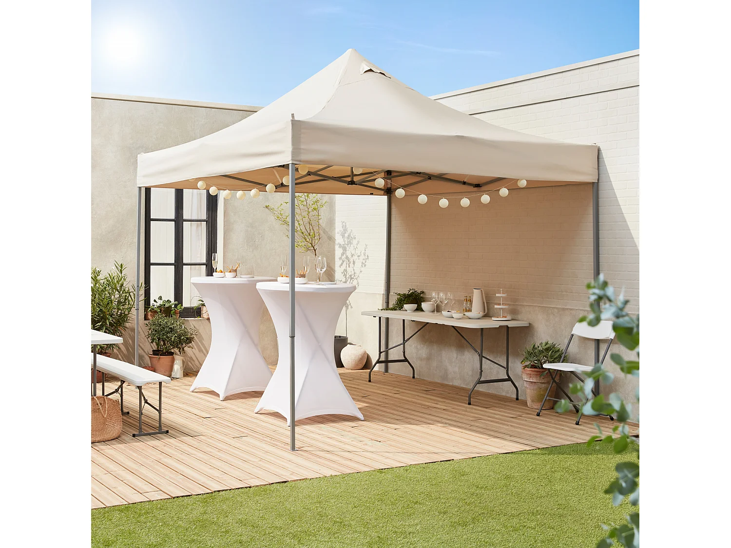 Tonnelle pliante Premium 3x3 m - Apertus Sable - Tente de jardin pop up. pergola pliable. barnum