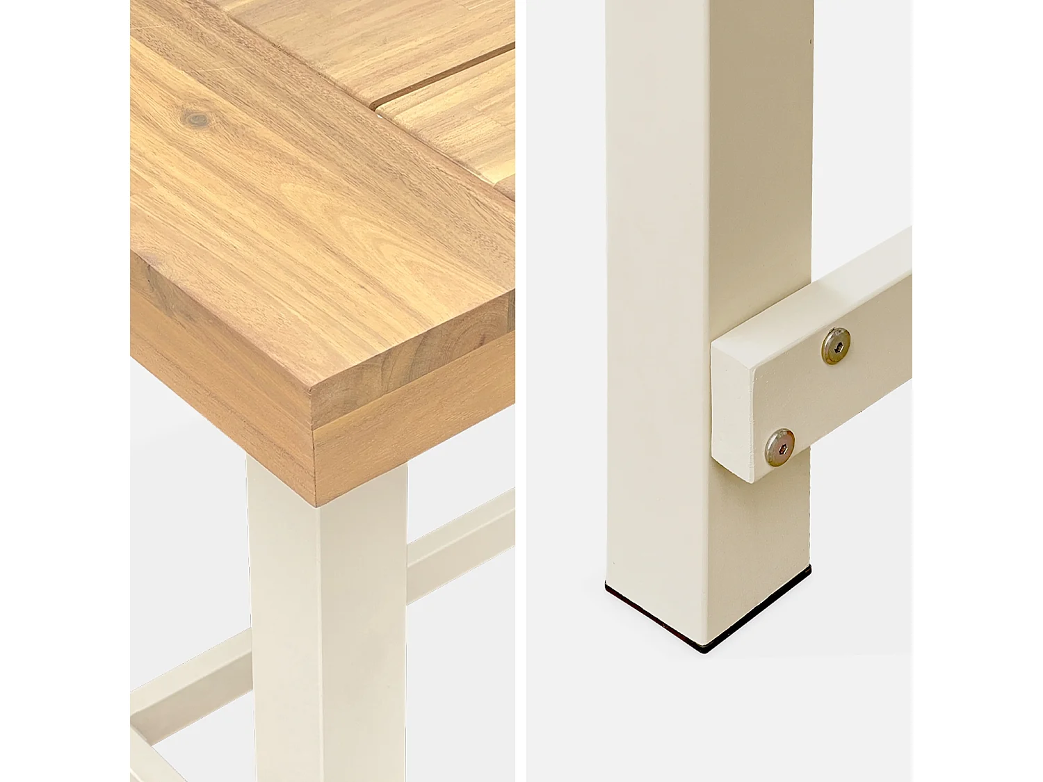 Table intérieur/extérieur en bois clair. effet teck et acier galvanisé ivoire. Fortaleza L190 x P91.5 x H76cm 6-8 places