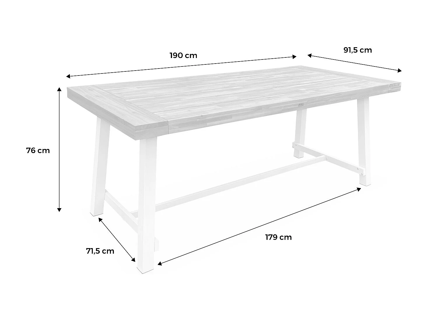 Mesa de interior/exterior de madera y metal, 6-8 plazas madera clara