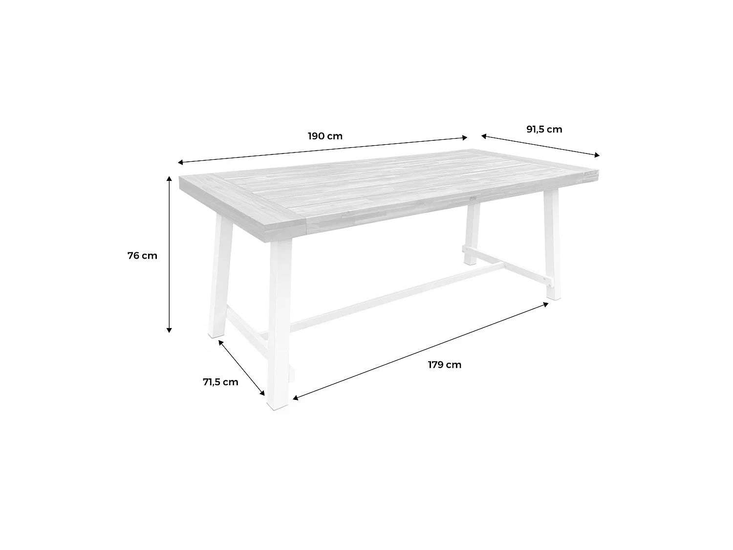 Tavolo da interno/esterno in legno e metallo, 6-8 posti, Fortaleza 190cm, Marrone chiaro,