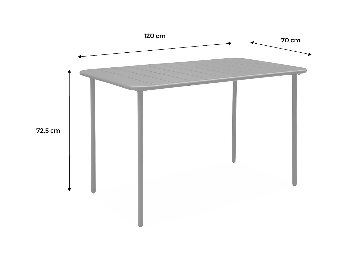 Table de jardin métal 4 places. terracotta. Amelia. 120x70cm. traitement antirouille. lattes et bords arrondis