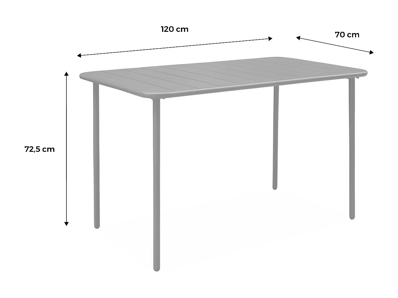 Table de jardin métal 4 places. terracotta. Amelia. 120x70cm. traitement antirouille. lattes et bords arrondis