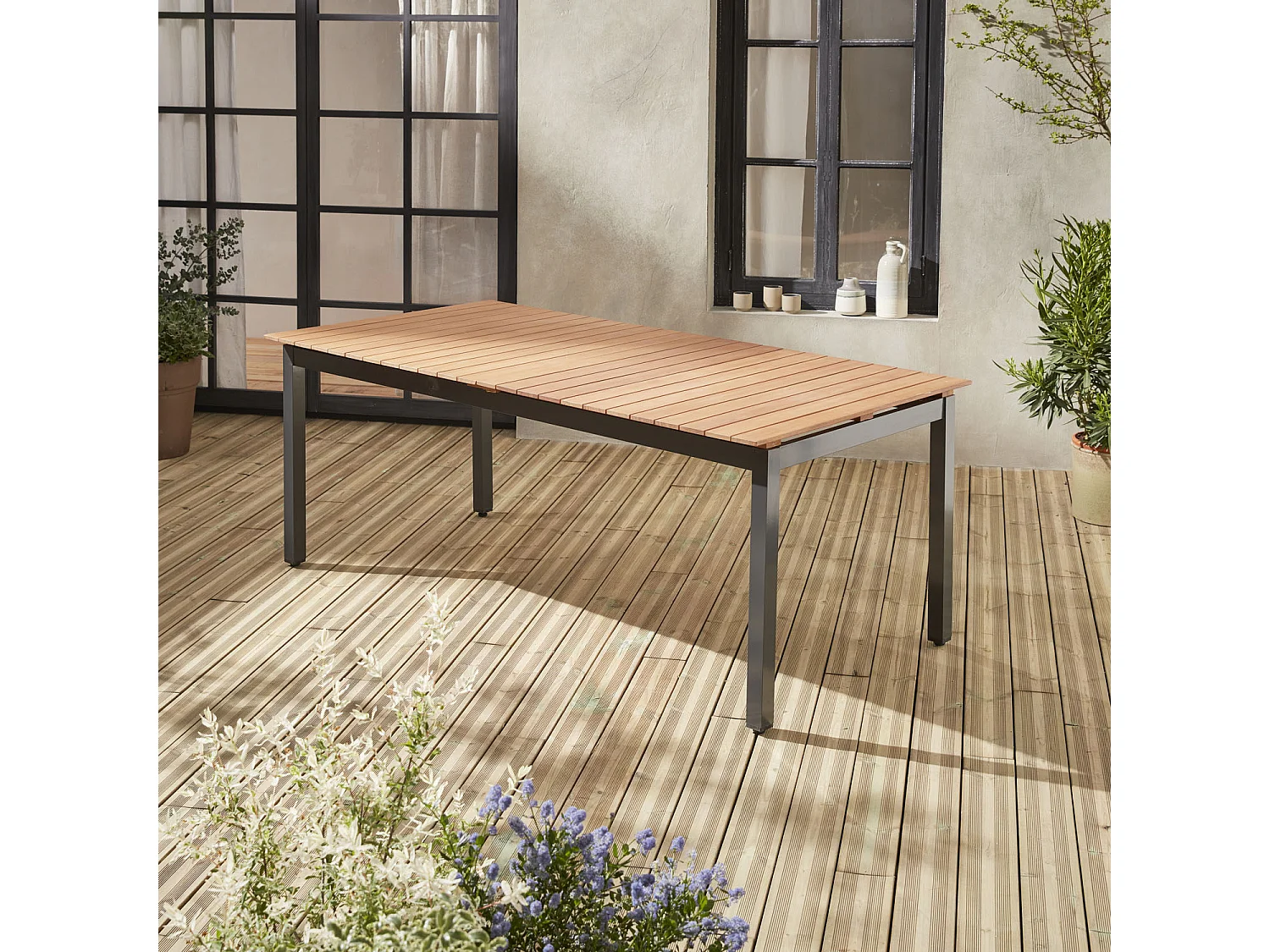 Mesa de jardín extensible de madera, 8 a 10 plazas madera