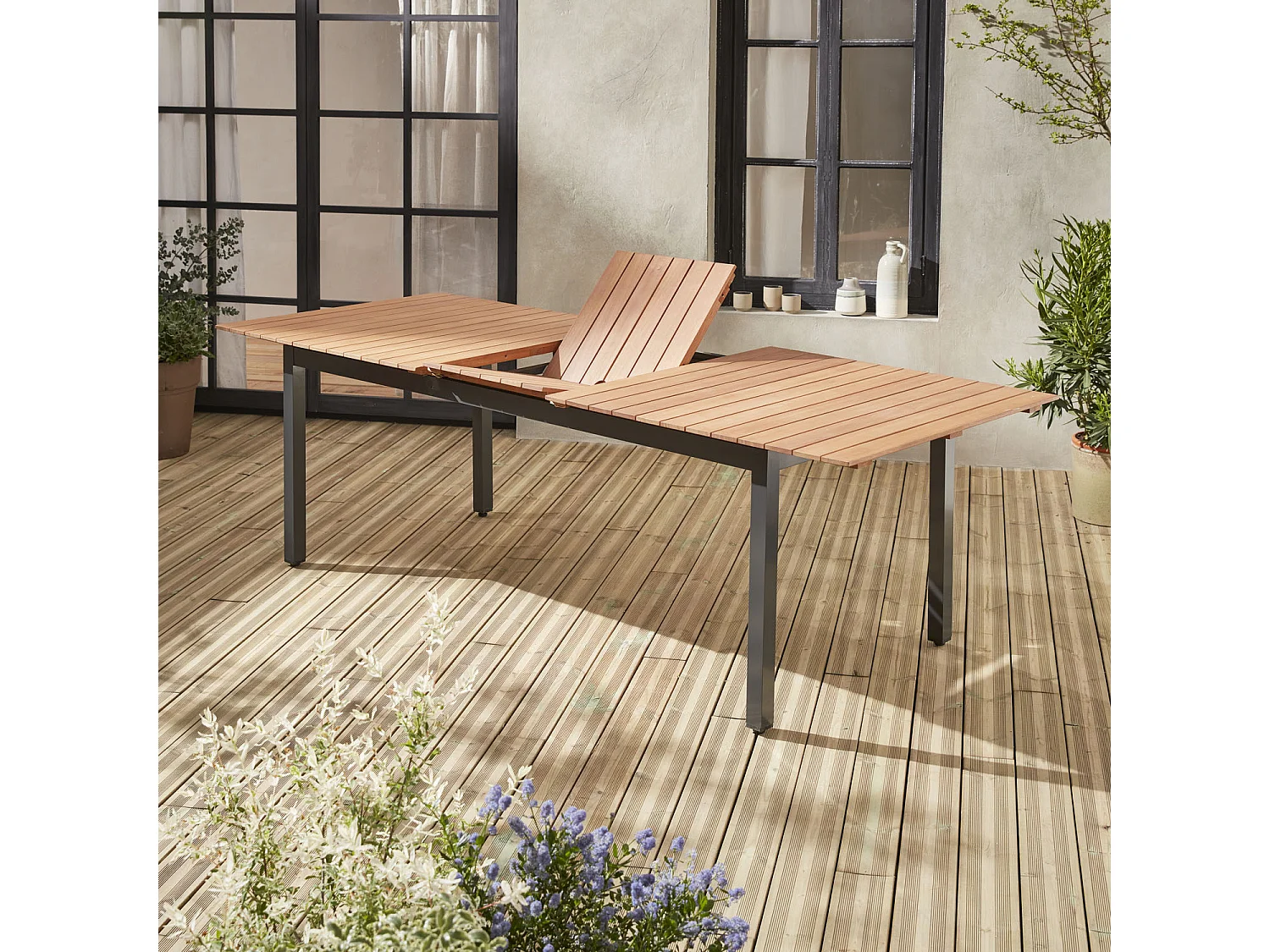 Mesa de jardín extensible de madera, 8 a 10 plazas madera