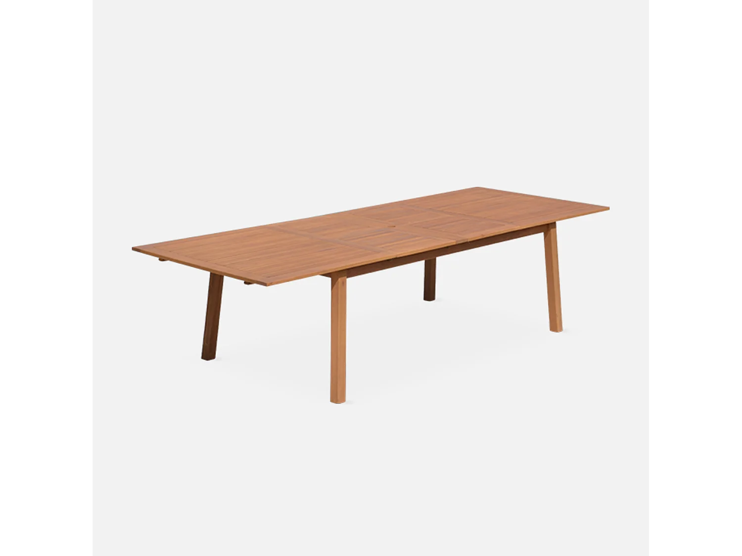 Table de jardin en bois 200-250-300cm - Almeria - Grande table rectangulaire avec allonge eucalyptus. Intérieur / Extérieur