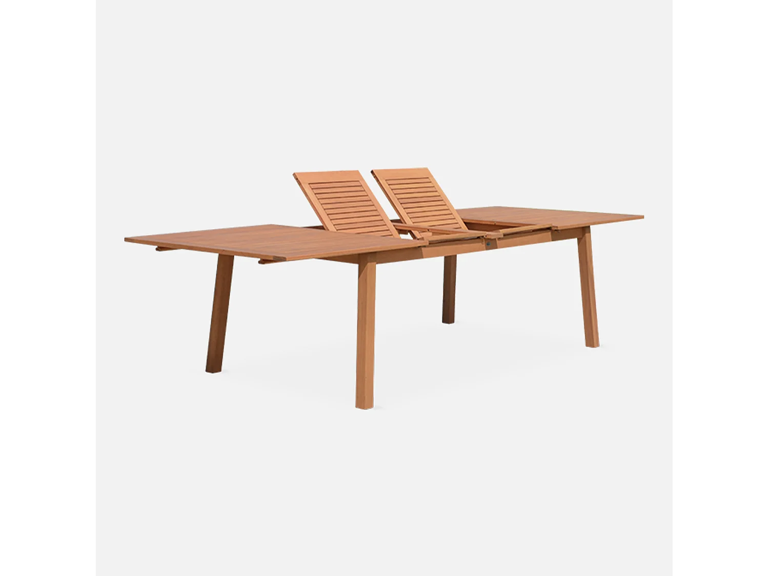 Table de jardin en bois 200-250-300cm - Almeria - Grande table rectangulaire avec allonge eucalyptus. Intérieur / Extérieur