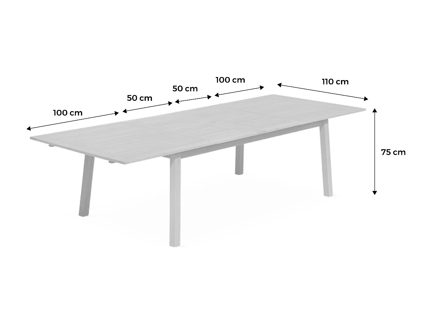 Table de jardin en bois 200-250-300cm - Almeria - Grande table rectangulaire avec allonge eucalyptus. Intérieur / Extérieur
