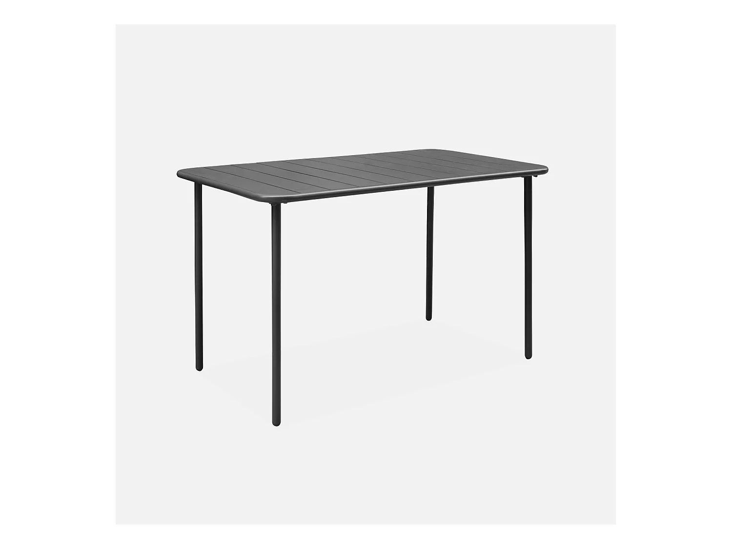 Table de jardin métal 4 places. anthracite. Amelia. 120x70cm. traitement antirouille. lattes et bords arrondis.