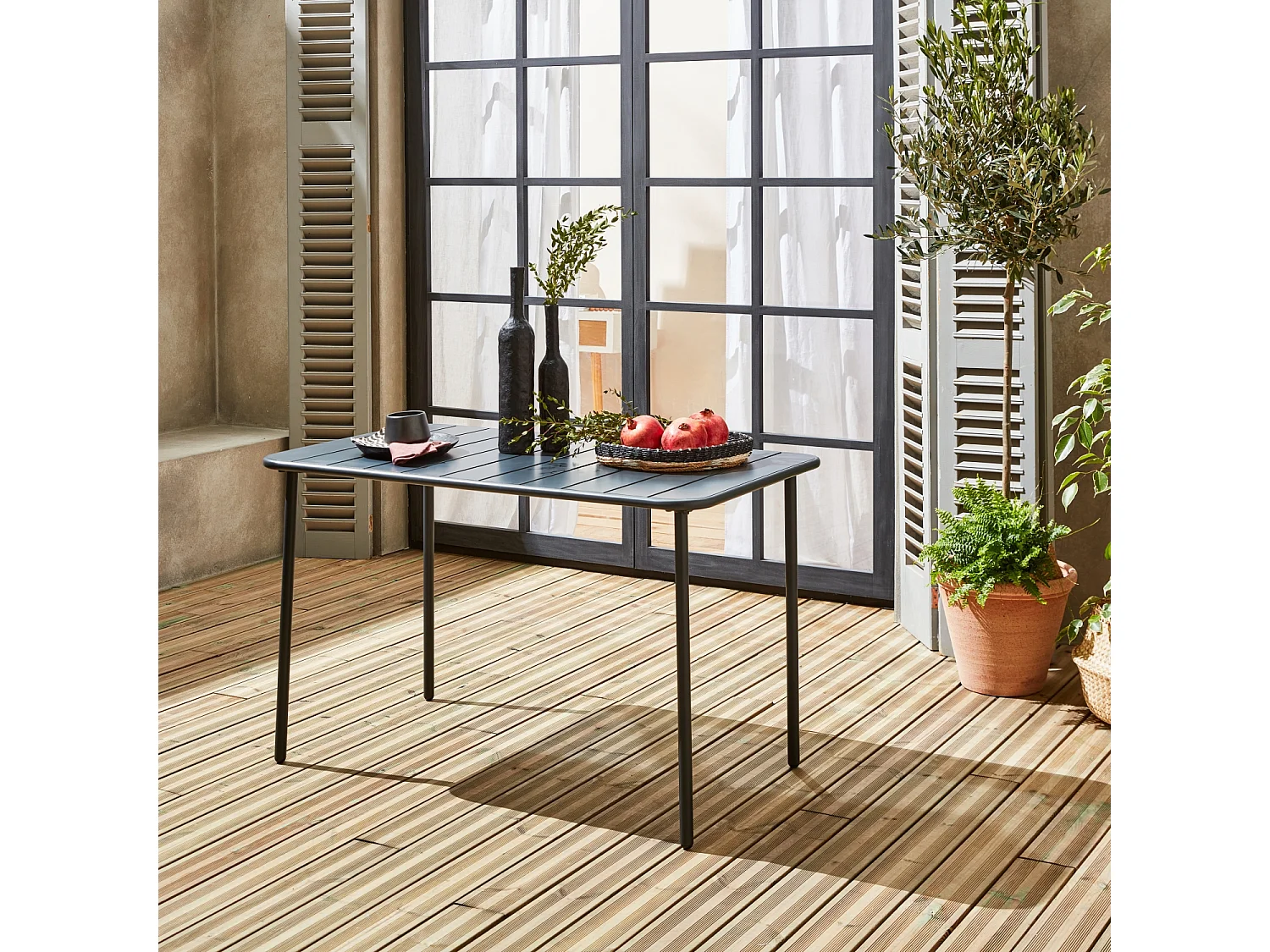 Mesa de jardín metálica de 120cm, 4 plazas antracita