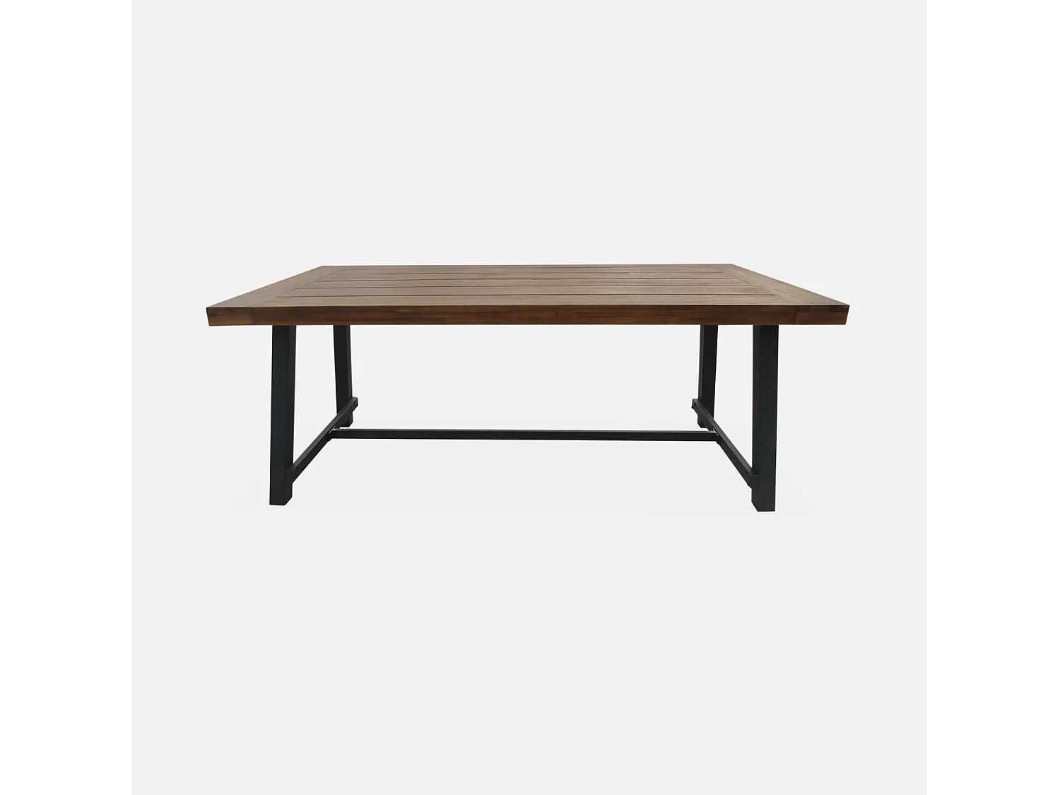 Table intérieur/extérieur en bois foncé. effet noyer et acier galvanisé noir. Fortaleza 190cm. 6-8 places