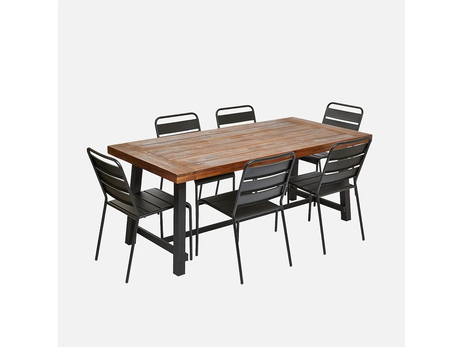 Table intérieur/extérieur en bois foncé. effet noyer et acier galvanisé noir. Fortaleza 190cm. 6-8 places