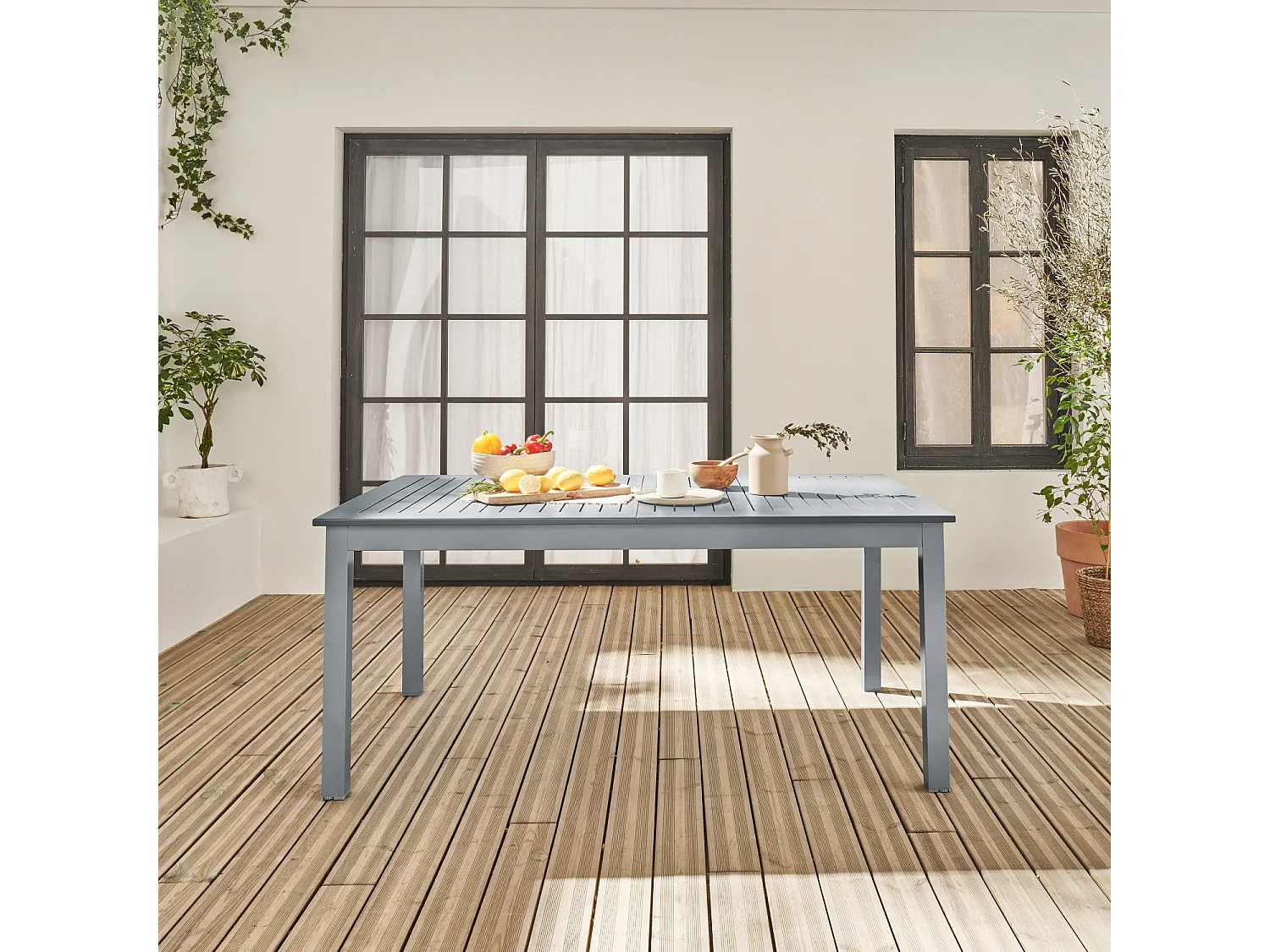 Table extensible - Chicago Anthracite - Table en aluminium 175/245cm avec rallonge. 8 places