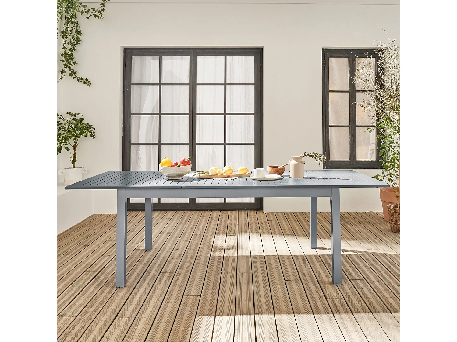 Mesa de jardín extensible de aluminio de 8 plazas gris