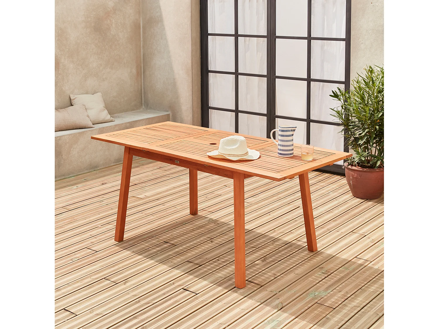 Tavolo da giardino rettangolare allungabile in legno, 6 a 10 posti,