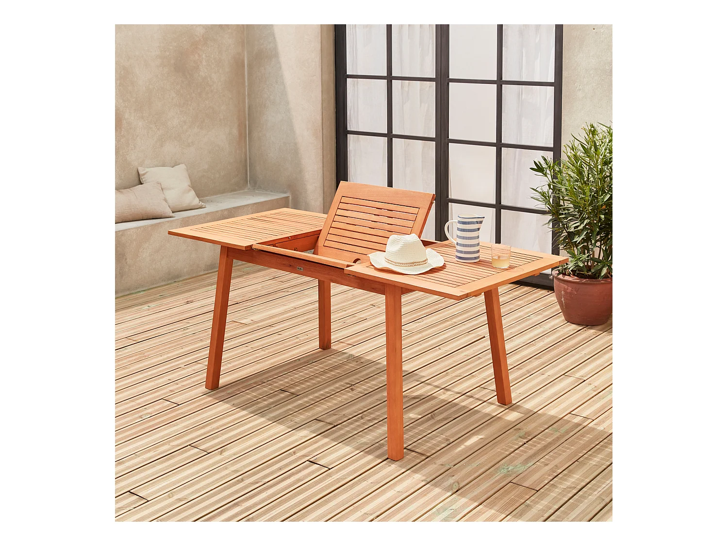 Tavolo da giardino rettangolare allungabile in legno, 6 a 10 posti,