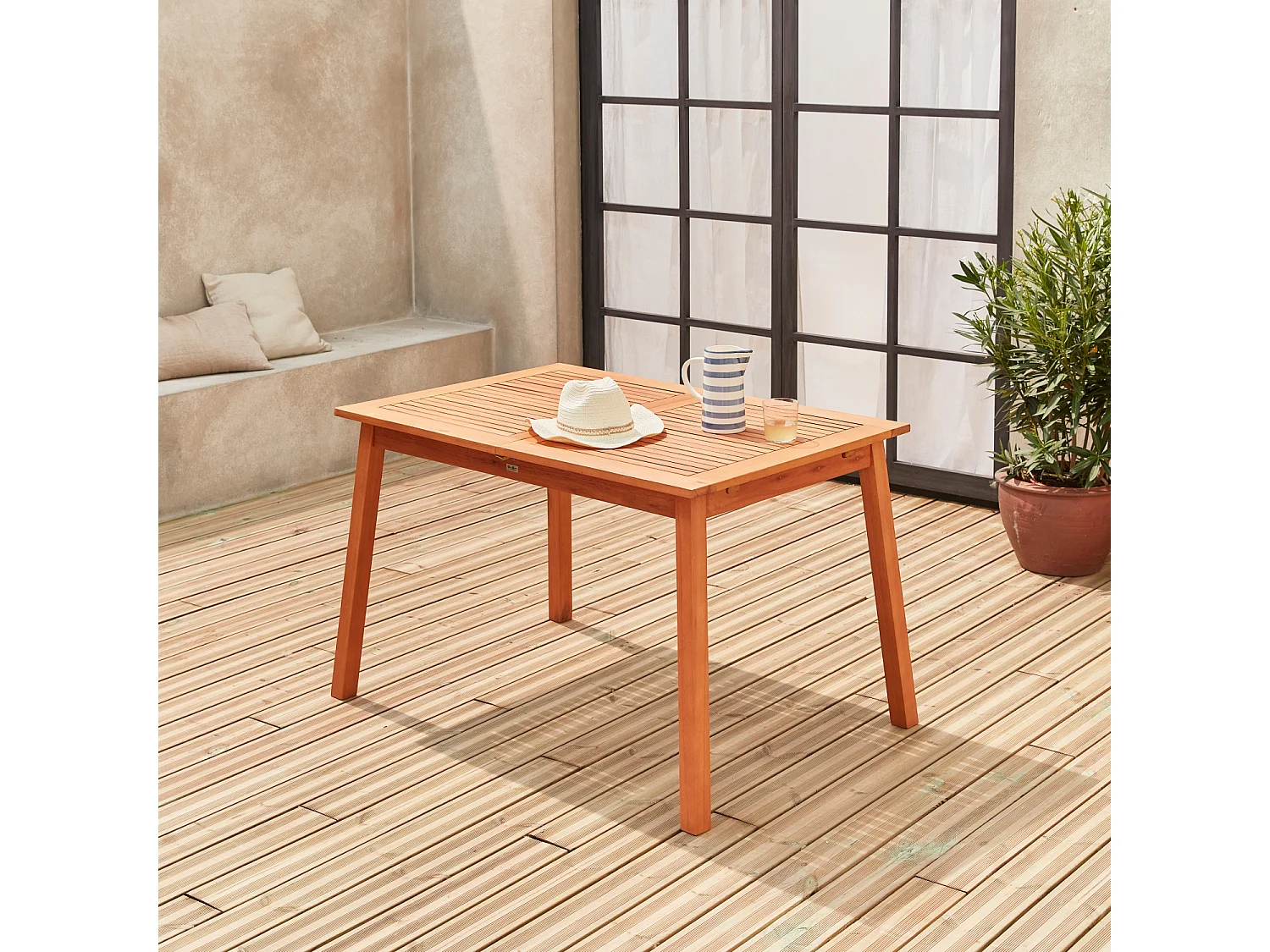 Tavolo da giardino rettangolare allungabile in legno, 6 a 10 posti,