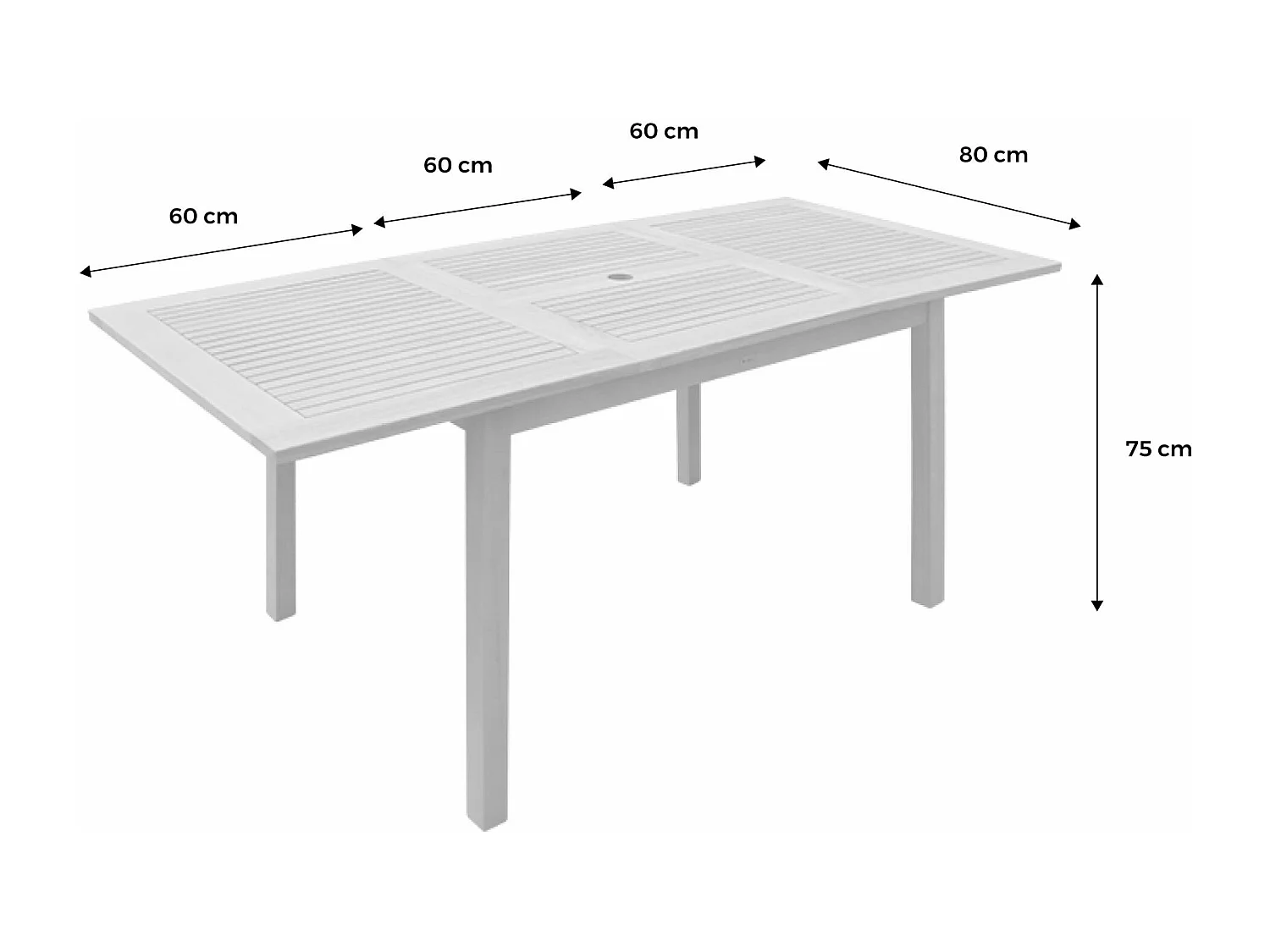 Table de jardin en bois 120-180cm - Almeria - Table rectangulaire avec allonge eucalyptus Intérieur / Extérieur