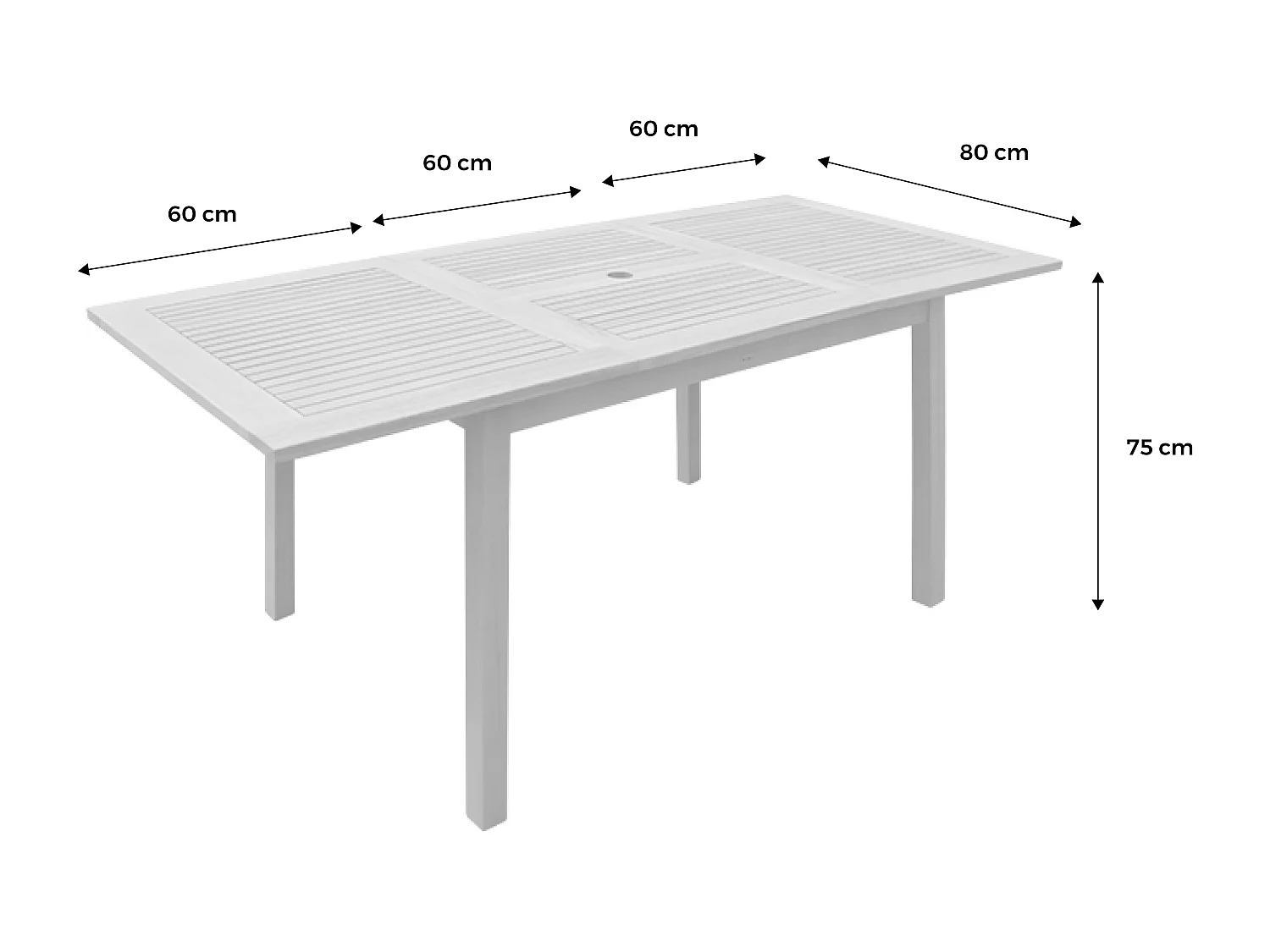 Table de jardin en bois 120-180cm - Almeria - Table rectangulaire avec allonge eucalyptus Intérieur / Extérieur