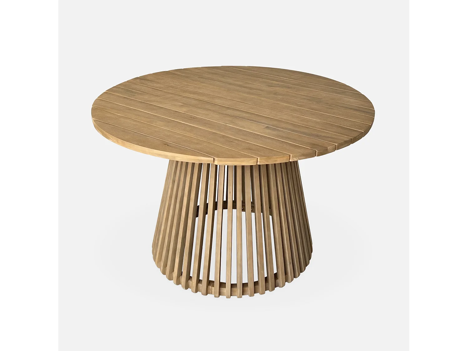 Table à manger ronde en bois d'acacia. 4 places. intérieur et extérieur