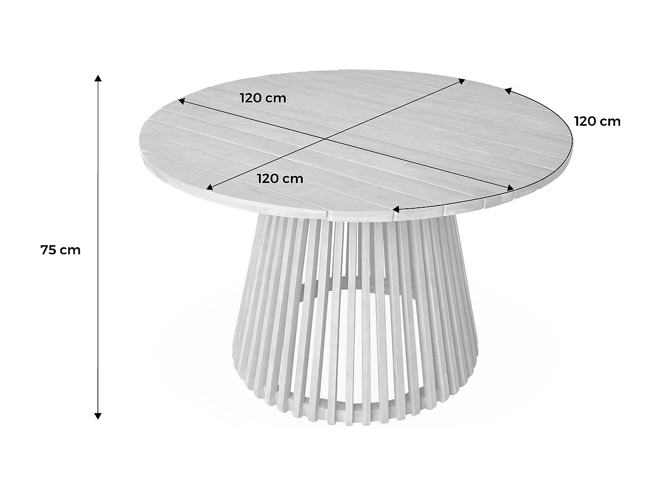 Table à manger ronde en bois d'acacia. 4 places. intérieur et extérieur