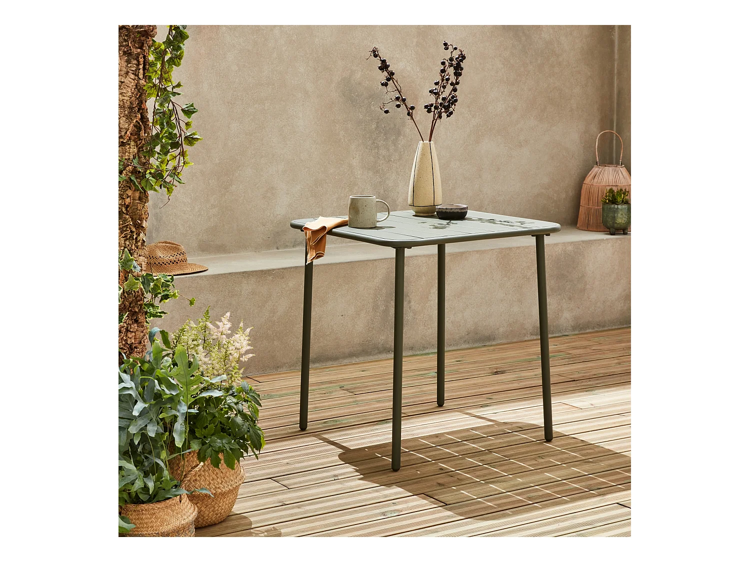 Tavolo da giardino in metallo 2 posti, verde kaki