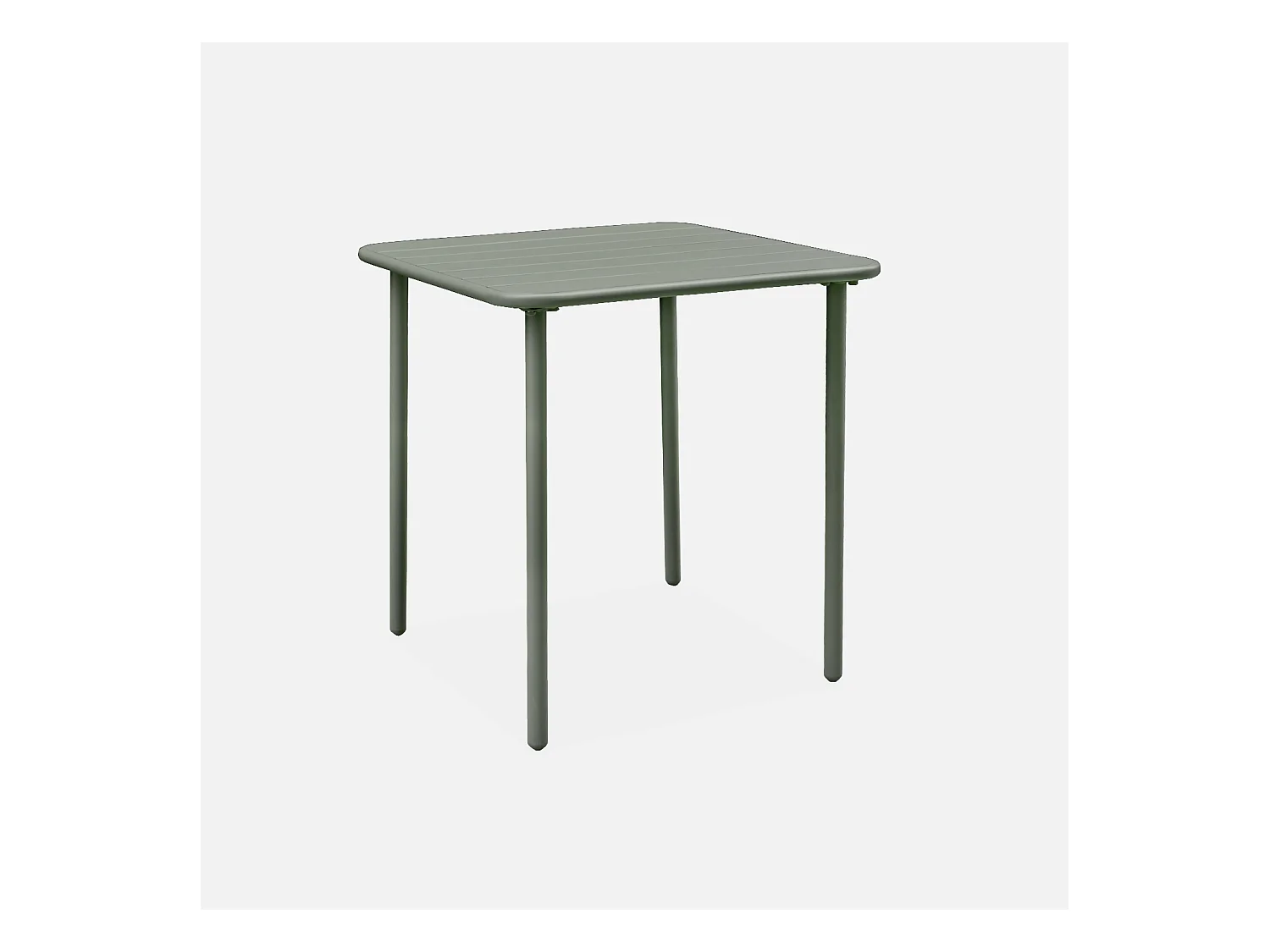 Table de jardin métal 2 places. kaki. Amelia. 70x70cm. traitement antirouille. lattes et bords arrondis