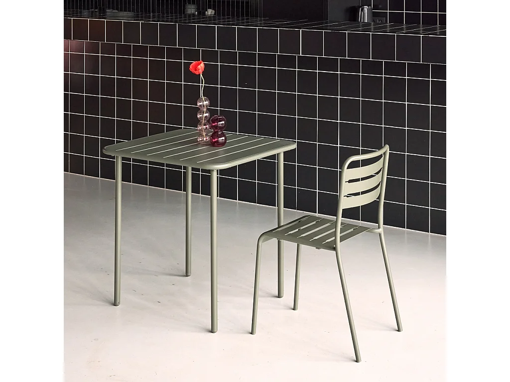 Tavolo da giardino bistrot in metallo 2 posti, 70cm, verde kaki