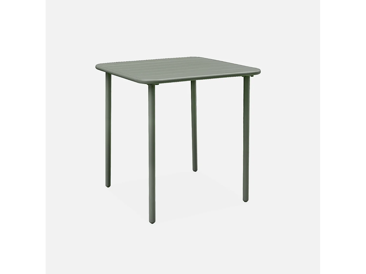 Table de jardin métal 2 places. kaki. Amelia. 70x70cm. traitement antirouille. lattes et bords arrondis