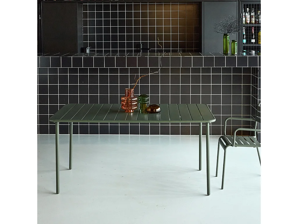 Tavolo da giardino in metallo 6-8 posti, 160cm, verde kaki