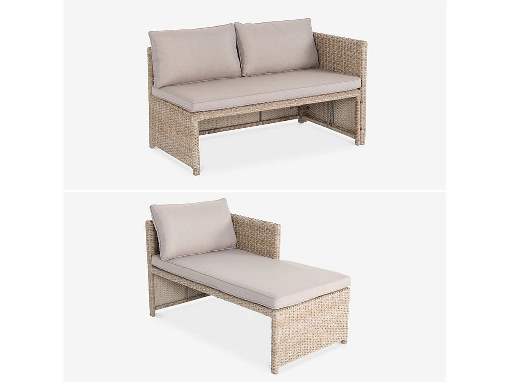 Set tavolo da giardino con pouf a incasso, rattan, 6 posti, marrone