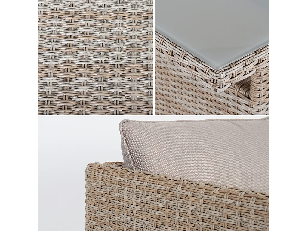 Set tavolo da giardino con pouf a incasso, rattan, 6 posti, marrone