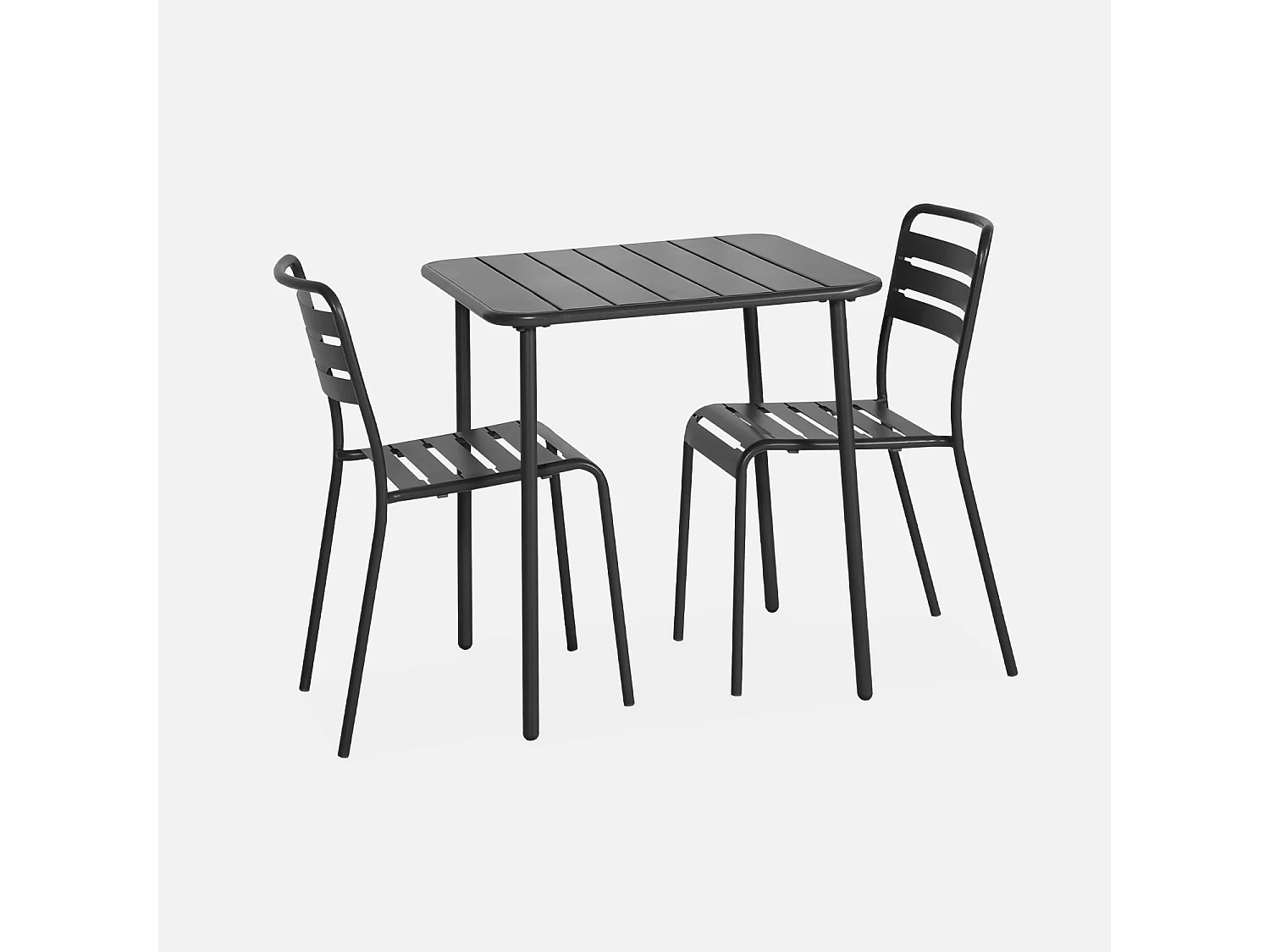 Table de jardin métal 2 places. anthracite. Amelia. 70x70cm. traitement antirouille. lattes et bords arrondis