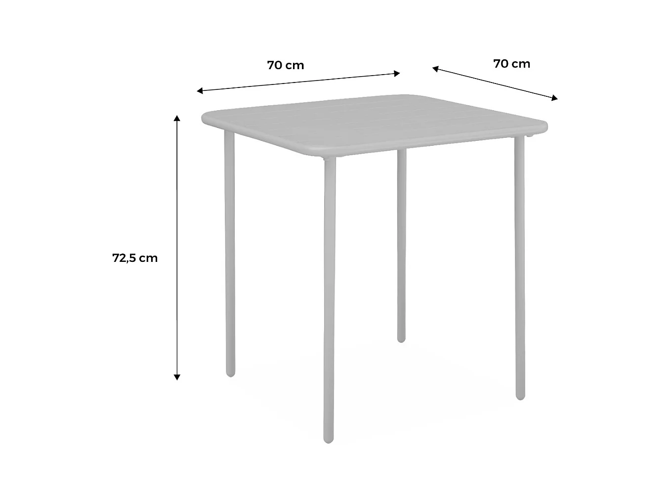Table de jardin métal 2 places. anthracite. Amelia. 70x70cm. traitement antirouille. lattes et bords arrondis