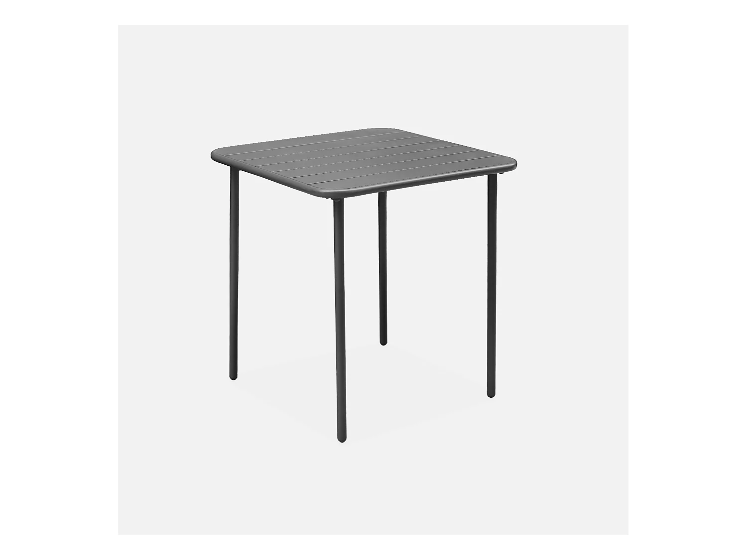 Table de jardin métal 2 places. anthracite. Amelia. 70x70cm. traitement antirouille. lattes et bords arrondis